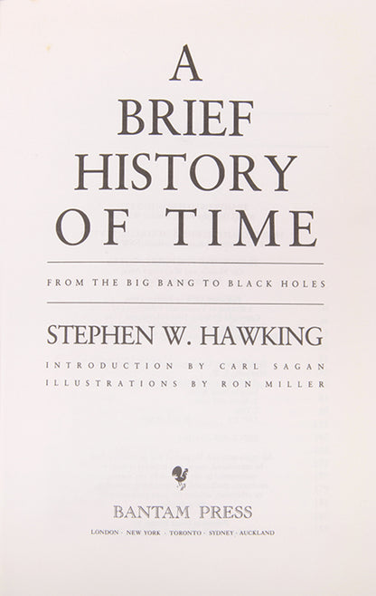 First edition, the corrected second printing, of Stephen Hawking's A Brief History of Time, one of the most successful popular science books ever published.