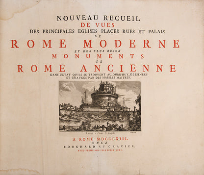 First edition, Atlas only, of Jean Barbault's Nouveau Recueil de Vues des Principales Eglises Places Rues et Palais de Rome Moderne, containing 44 large engraved plates of Rome's monuments.