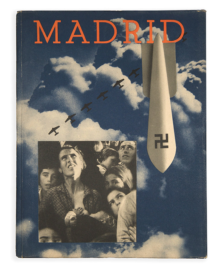 This publication includes photographs by David 'Chim' Seymour, Gerda Taro, and Robert Capa, which portray the destruction wrought on the Madrid and its people during the Spanish Civil War.