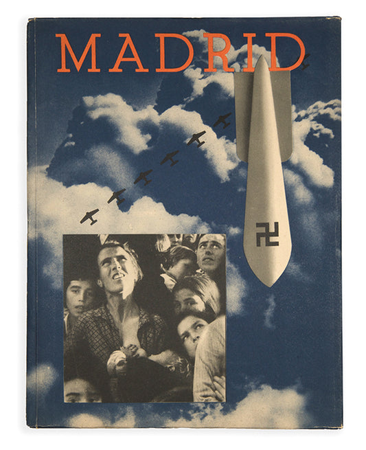 This publication includes photographs by David 'Chim' Seymour, Gerda Taro, and Robert Capa, which portray the destruction wrought on the Madrid and its people during the Spanish Civil War.