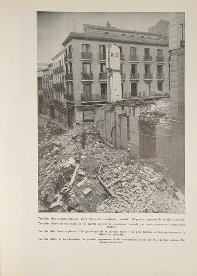This publication includes photographs by David 'Chim' Seymour, Gerda Taro, and Robert Capa, which portray the destruction wrought on the Madrid and its people during the Spanish Civil War.