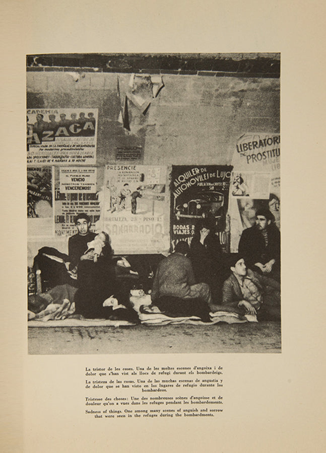 This publication includes photographs by David 'Chim' Seymour, Gerda Taro, and Robert Capa, which portray the destruction wrought on the Madrid and its people during the Spanish Civil War.