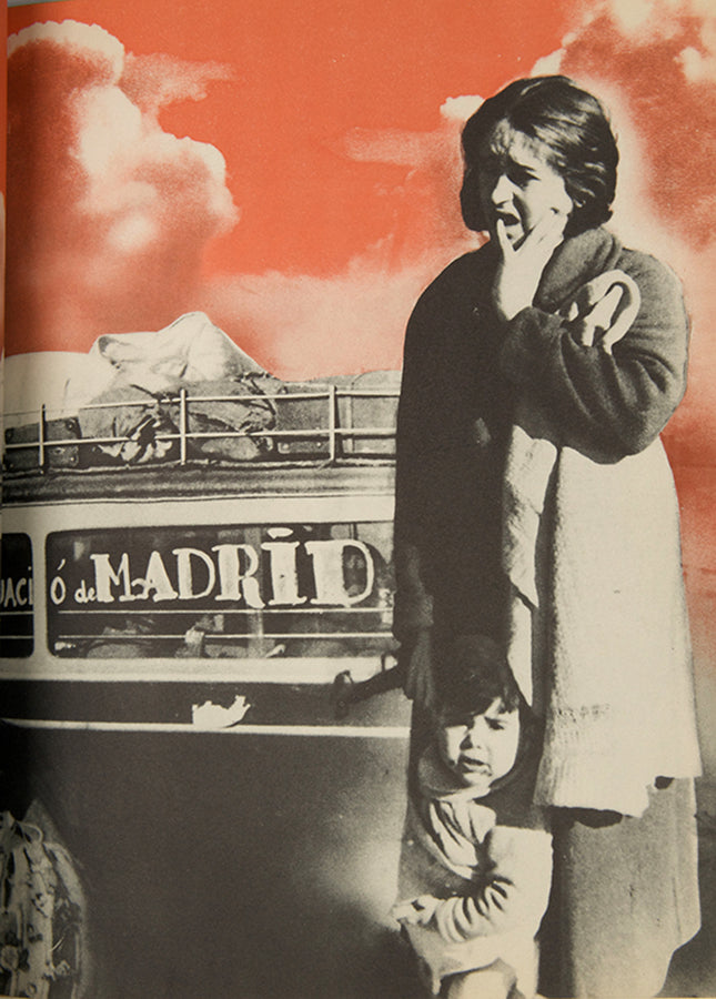 This publication includes photographs by David 'Chim' Seymour, Gerda Taro, and Robert Capa, which portray the destruction wrought on the Madrid and its people during the Spanish Civil War.