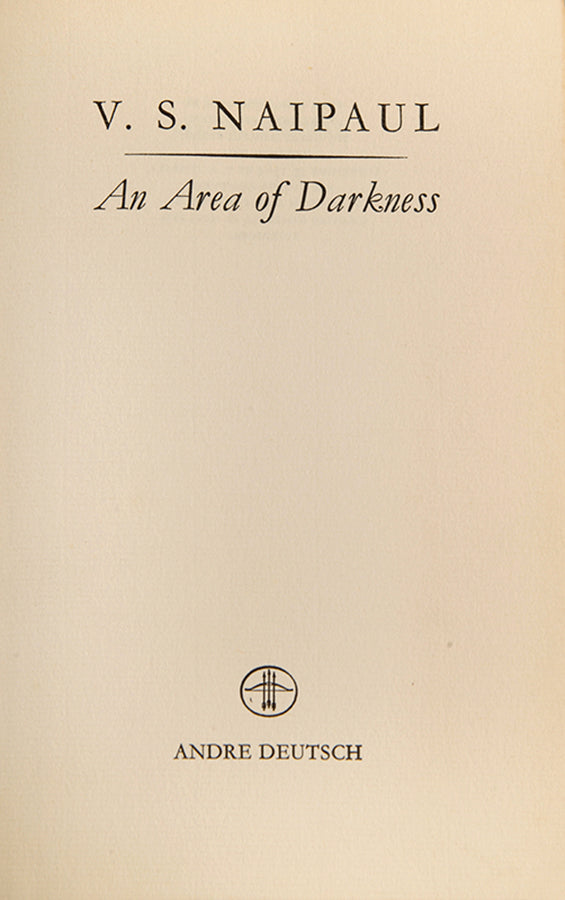 First edition of An Area of Darkness by V.S. Naipaul, 1964.