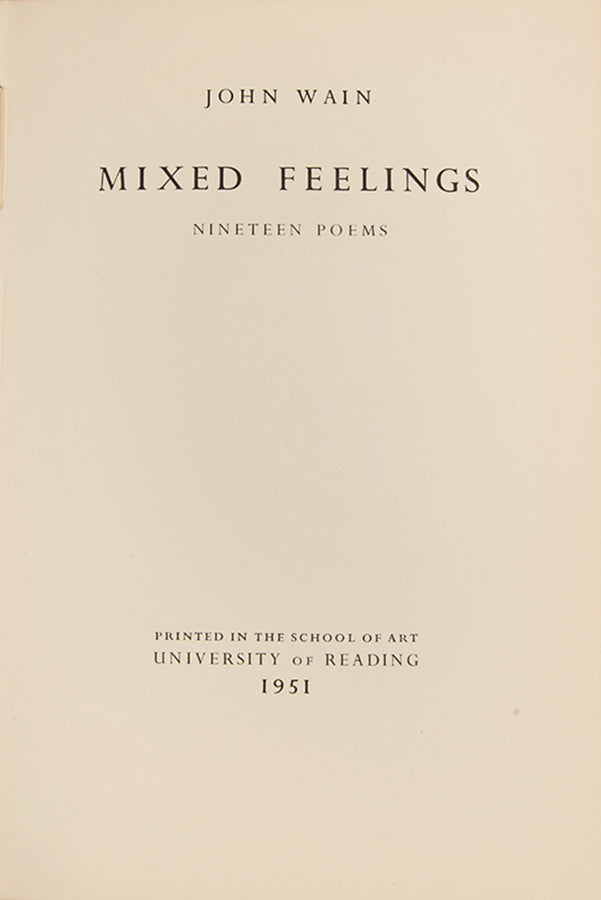 First edition of Mixed Feelings by John Wain, 1951.