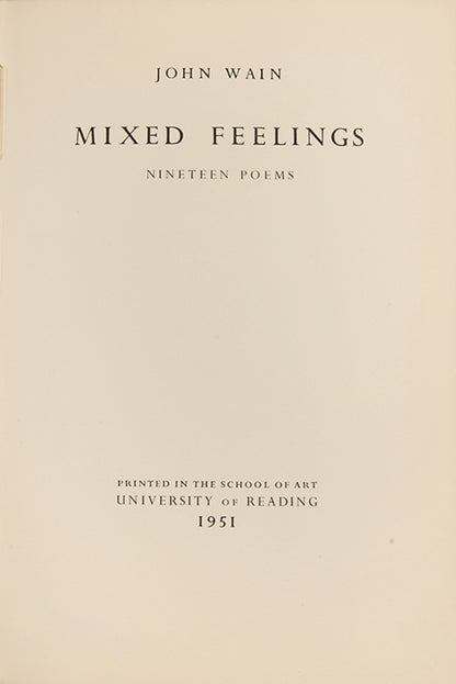 First edition of Mixed Feelings by John Wain, 1951.
