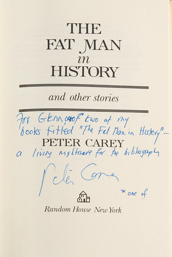 First US edition of The Fat Man in History by Peter Carey, Signed, 1980.