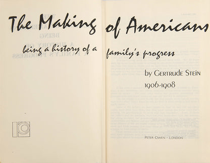 First British Commonwealth edition of The Making of Americans by Gertrude Stein, 1968.