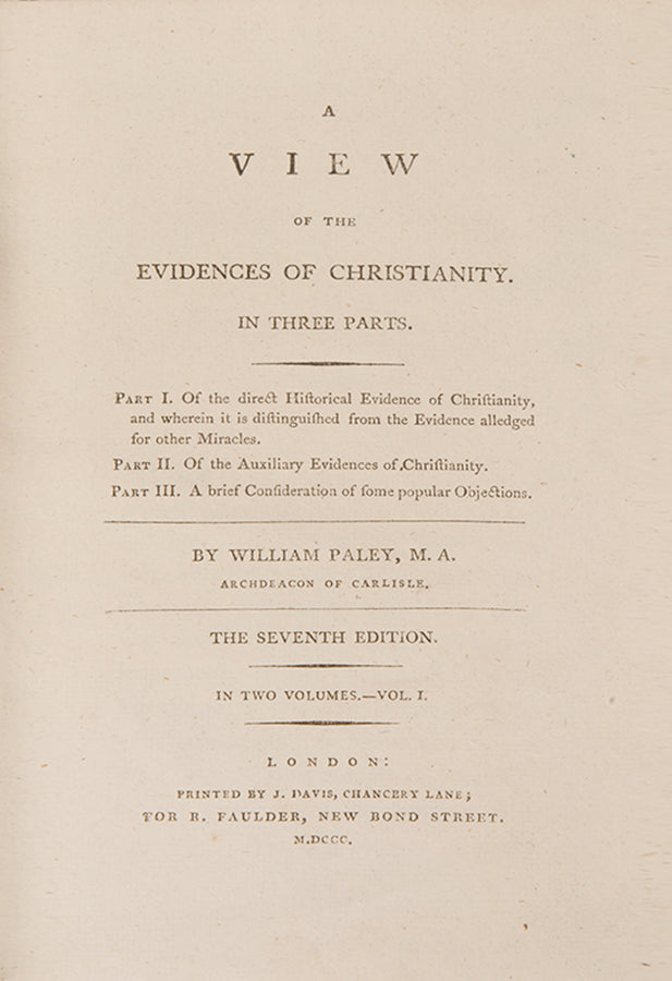 An early, lifetime edition of William Paley's View of the Evidences of Christianity
