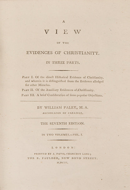 An early, lifetime edition of William Paley's View of the Evidences of Christianity