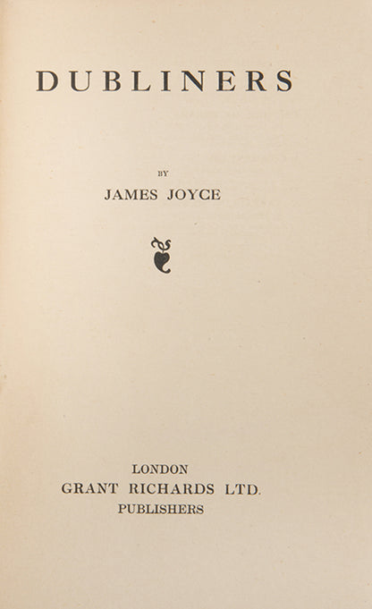 From a total printing of 1250 some 506 sets of sheets were sent to Huebsch for publication in the US, making this copy one of just 746 of the earliest issue of Joyce's <em>Dubliners</em>.