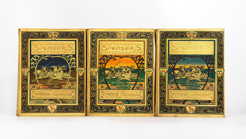 One of 100 copies of The Faerie Queene by Edmund Spenser, bound by Cedric Chivers, with 26 illustrations by John W Hales, in  original full vellucant vellum, 1897