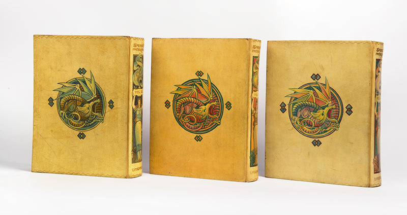 One of 100 copies of The Faerie Queene by Edmund Spenser, bound by Cedric Chivers, with 26 illustrations by John W Hales, in  original full vellucant vellum, 1897