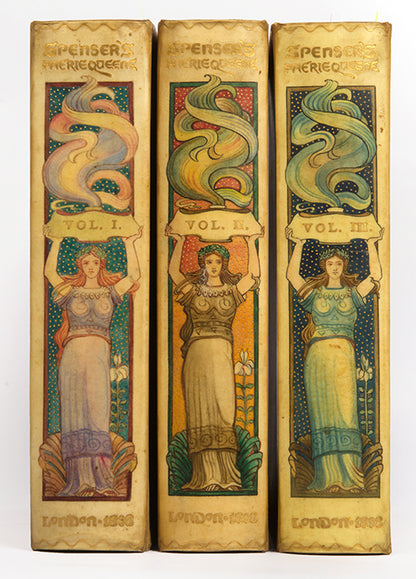 One of 100 copies of The Faerie Queene by Edmund Spenser, bound by Cedric Chivers, with 26 illustrations by John W Hales, in  original full vellucant vellum, 1897