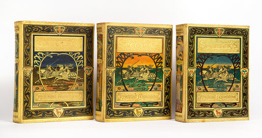 One of 100 copies of The Faerie Queene by Edmund Spenser, bound by Cedric Chivers, with 26 illustrations by John W Hales, in  original full vellucant vellum, 1897