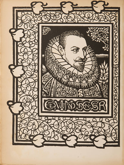 One of 100 copies of The Faerie Queene by Edmund Spenser, bound by Cedric Chivers, with 26 illustrations by John W Hales, in  original full vellucant vellum, 1897