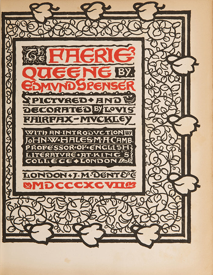 One of 100 copies of The Faerie Queene by Edmund Spenser, bound by Cedric Chivers, with 26 illustrations by John W Hales, in  original full vellucant vellum, 1897