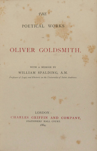 A sweet copy of Goldmisth's poetical works in full green morocco, including his most famous narrative poems.