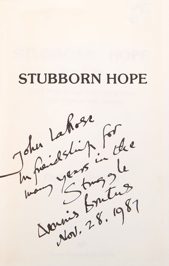 The hardback 'Victory Edition' published the year Brutus was granted asylum in the U.S., signed by the author in an inscription to John La Rose. 