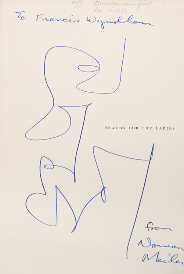 A first edition, signed by the author and addressed to his British editor, Francis Wyndham, of Mailer's first poetry collection.