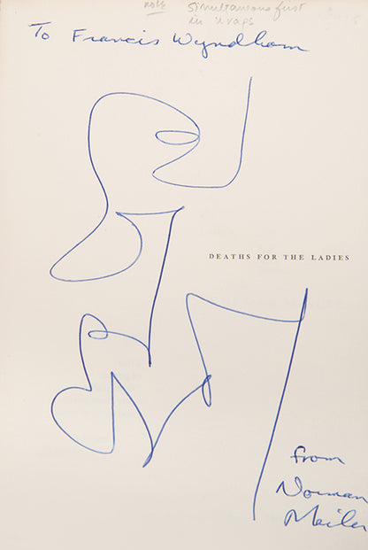 A first edition, signed by the author and addressed to his British editor, Francis Wyndham, of Mailer's first poetry collection.