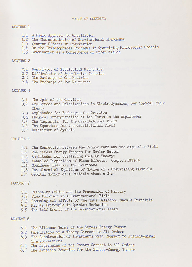 Early Xerox'd copy of Richard Feynman's important Lectures on Gravitation originally published as a mimeograph by the Caltech bookstore in 1963. 