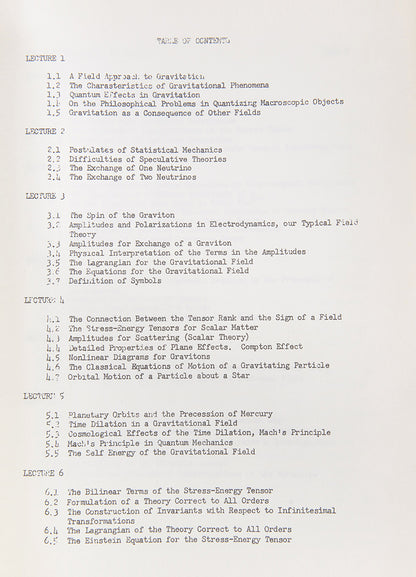 Early Xerox'd copy of Richard Feynman's important Lectures on Gravitation originally published as a mimeograph by the Caltech bookstore in 1963. 