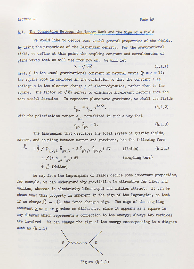 Early Xerox'd copy of Richard Feynman's important Lectures on Gravitation originally published as a mimeograph by the Caltech bookstore in 1963. 
