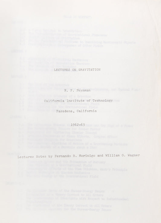 Early Xerox'd copy of Richard Feynman's important Lectures on Gravitation originally published as a mimeograph by the Caltech bookstore in 1963. 