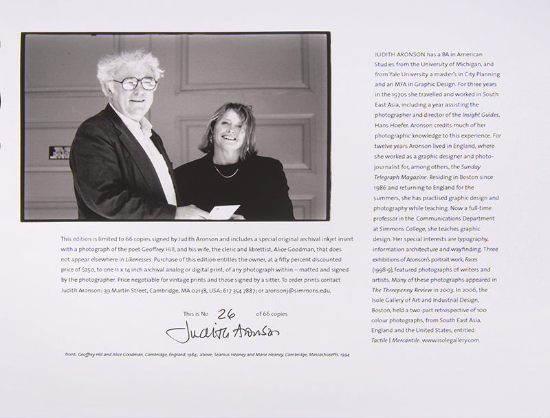 This signed, special first edition of Aronson's photobook, featuring famous cultural figures, includes an insert with a photograph unique to this edition.