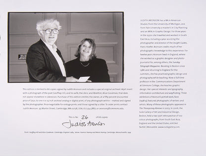 This signed, special first edition of Aronson's photobook, featuring famous cultural figures, includes an insert with a photograph unique to this edition.