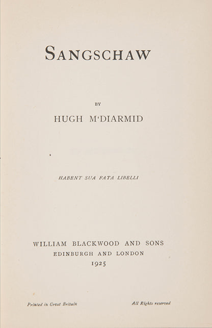 A charming copy of MacDiarmid's first poetry collection, written in his revived version of the Scots language. A foundational text of the early-20th-century Scottish Renaissance.