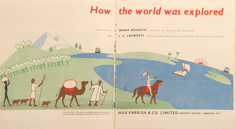 First edition of How the Wold Was Explored, a children's book by graphic design pioneer Marie Neurath, with the rare dust jacket.