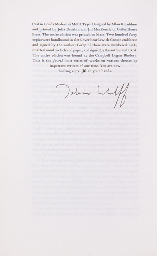 A special limited edition, signed by the author, of Wolff's short story, The Other Miller.