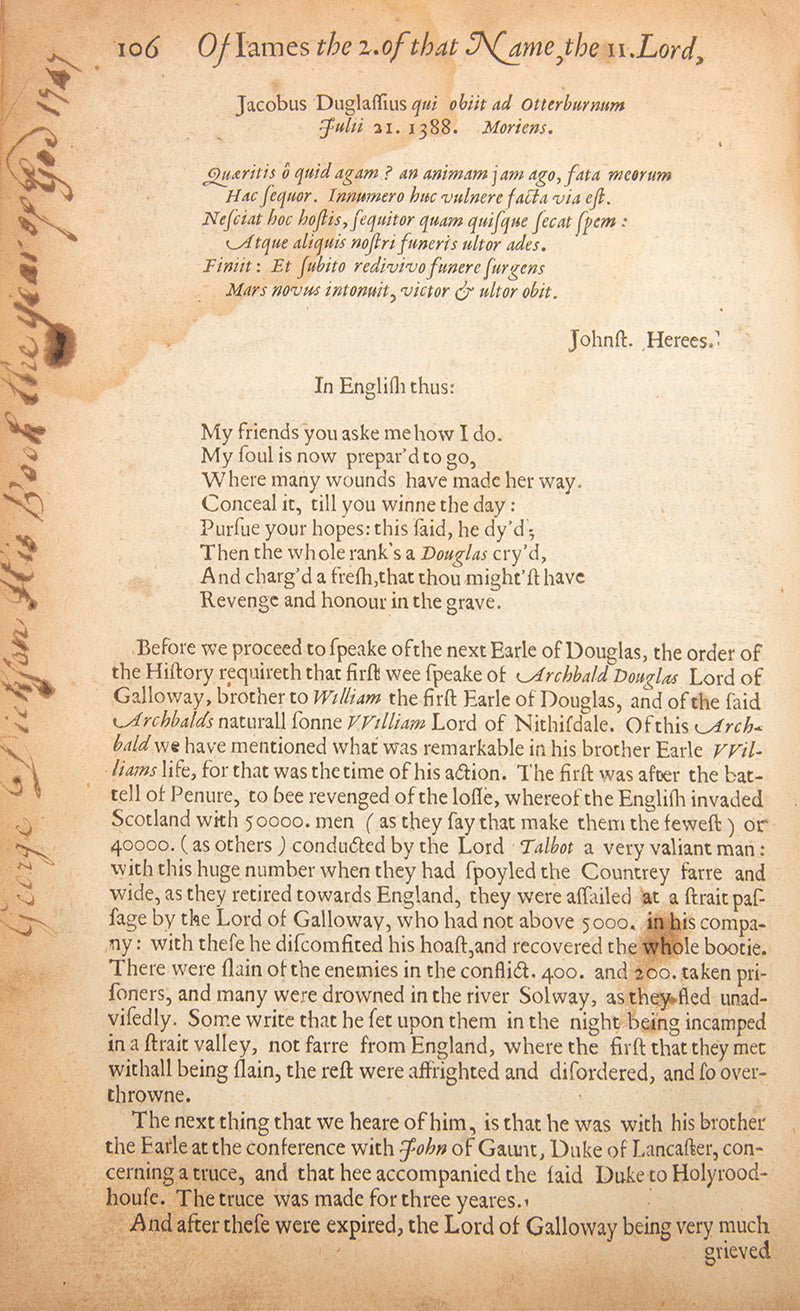 A rare survival from the library of Adam Smith, being the first edition of David Hume of Godscroft's History of the Houses of Douglas and Angus
