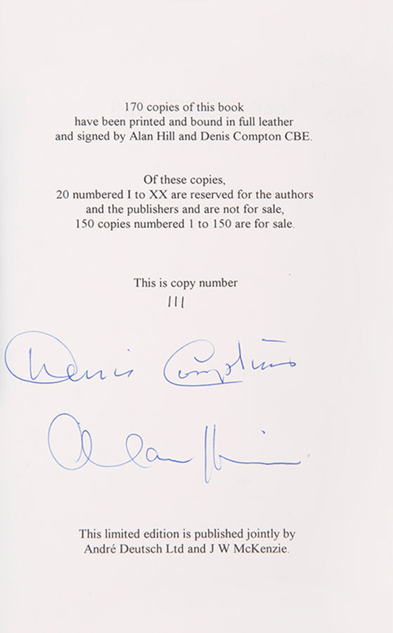 A beautifully bound signed limited edition of Alan Hill's biography of cricketer, Bill Edrich, including a foreword by cricketer and footballer, Denis Compton.