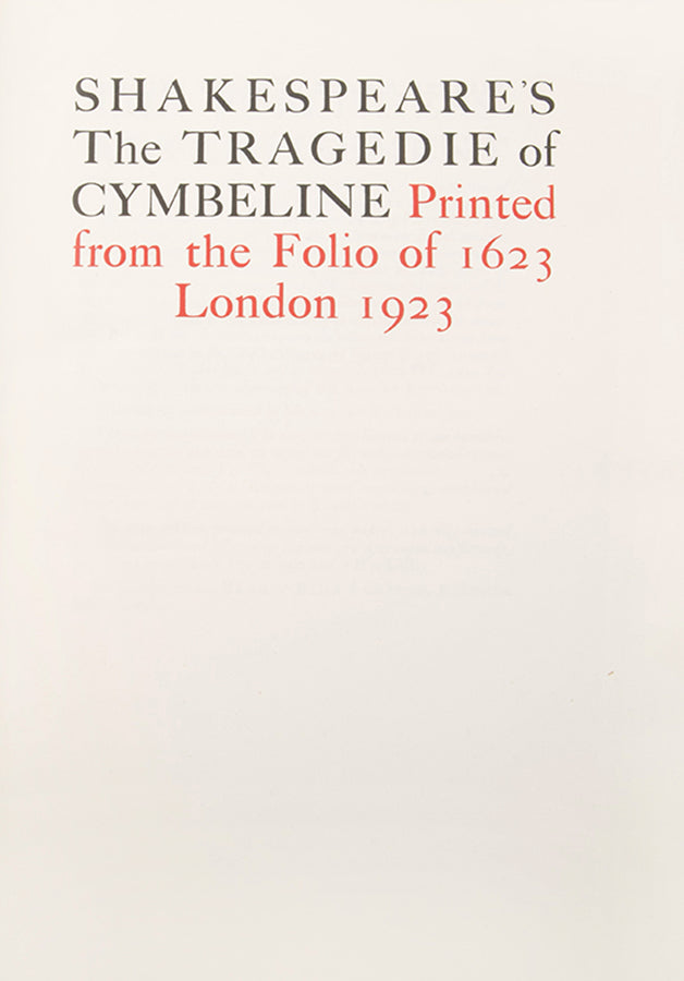 Signed limited edition of William Shakespeare's The Tragedie of Cymbeline, this edition limited to 100 copies on Batchelor's Kelmscott hand-made paper.