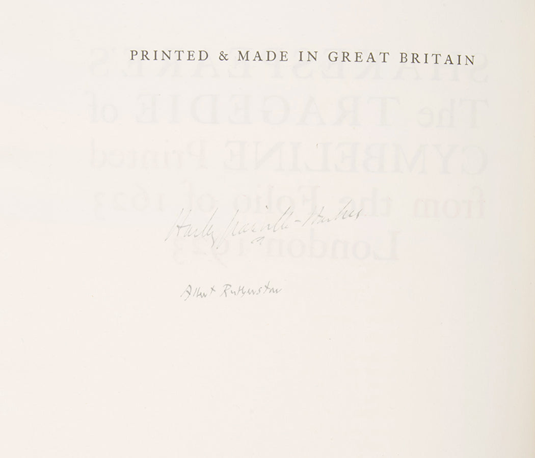 Signed limited edition of William Shakespeare's The Tragedie of Cymbeline, this edition limited to 100 copies on Batchelor's Kelmscott hand-made paper.