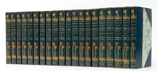 One of 250 copies of the Dusseldorf Edition of The Works of Heinrich Heine, comprising Germany, Romancero, French Affairs, Letters on the French Stage, Pictures of Travel, Florentine Nights, Book of Songs, New Poems, and Shakespeare, Maidens & Women.