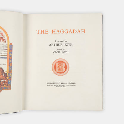 The magnificantly illustrated Haggadah by Arthur Szyk, edited by Cecil Roth, printed on vellum.