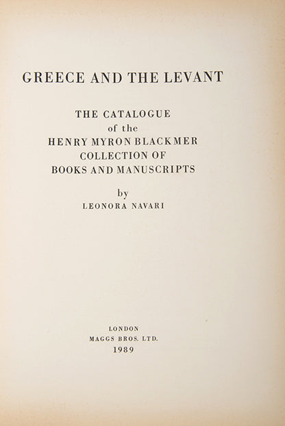 The Blackmer Collection by Leonora Navari, Greece and the Levant, one of only 300 copies.