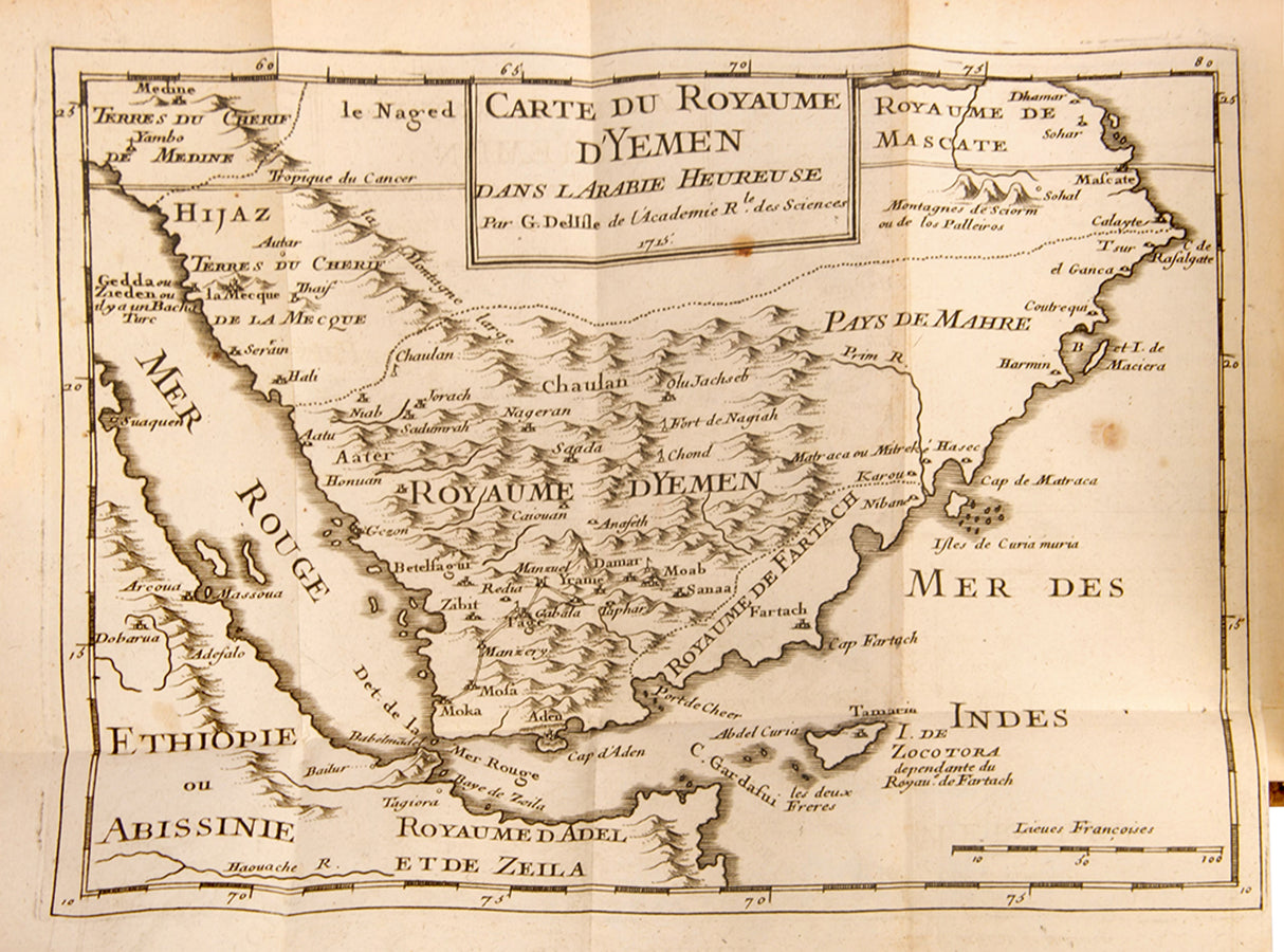 First edition of Jean de la Roque's Voyage de l'Arabie Heureuse, a description of the Kingdom of Yemen and Moka, and a treatise of coffee including three attractive plates of the coffee plant.