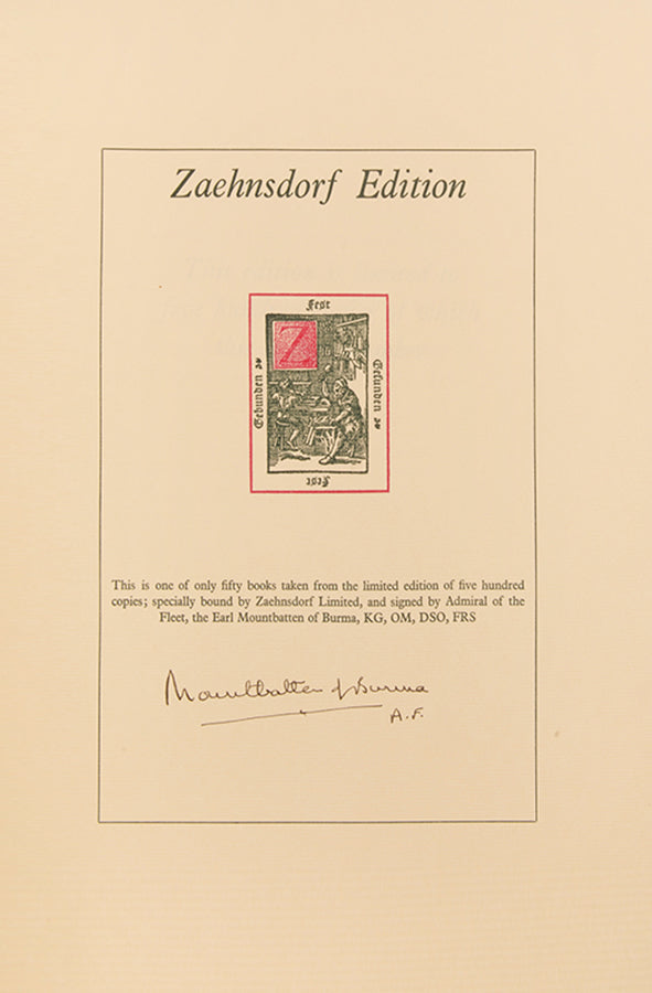 Anniversary edition, 1 of 50 specially bound copies (no. 158), signed by Admiral of the Fleet Mountbatten, of Captain Cook's manuscript Anniversary edition, The Journal of H.M.S. Resolution 1772-1775.