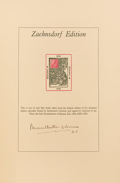 Anniversary edition, 1 of 50 specially bound copies (no. 158), signed by Admiral of the Fleet Mountbatten, of Captain Cook's manuscript Anniversary edition, The Journal of H.M.S. Resolution 1772-1775.