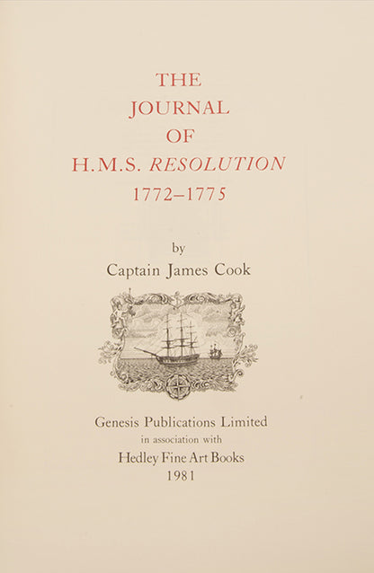 Anniversary edition, 1 of 50 specially bound copies (no. 158), signed by Admiral of the Fleet Mountbatten, of Captain Cook's manuscript Anniversary edition, The Journal of H.M.S. Resolution 1772-1775.
