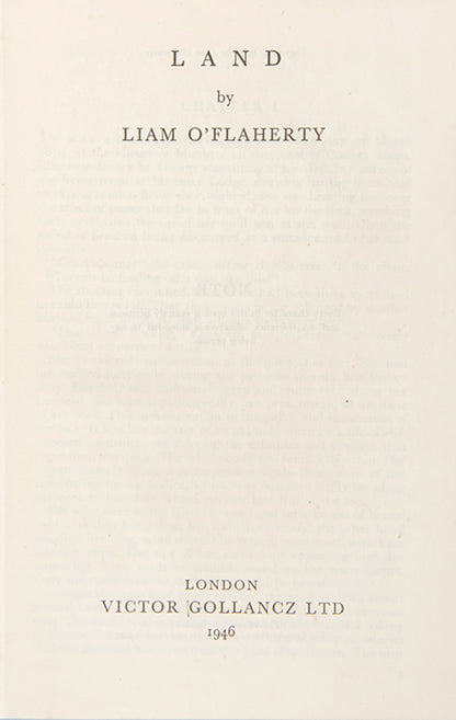 First edition of Land by Liam O'Flaherty, inscribed by the author.