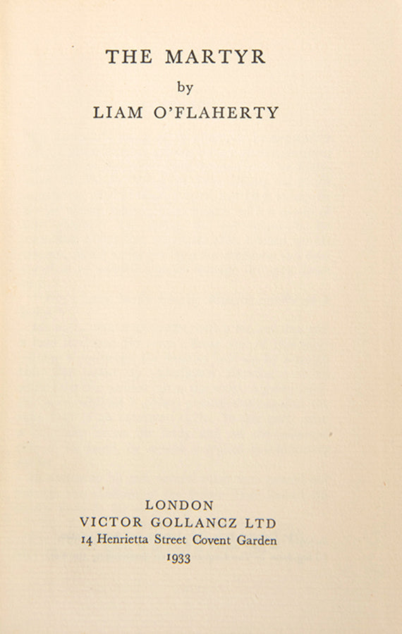 First edition of The Martyr by Liam O'Flaherty.
