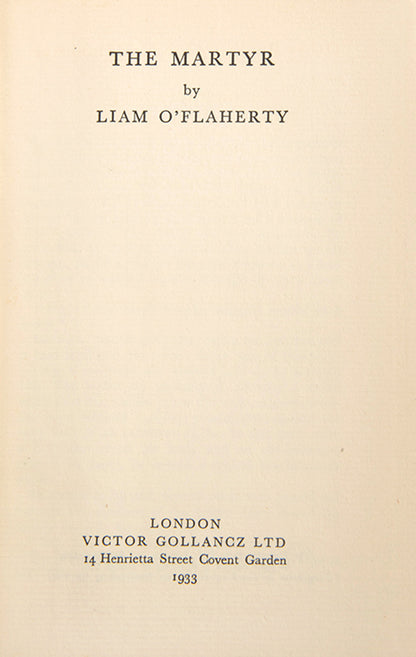 First edition of The Martyr by Liam O'Flaherty.