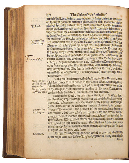 The first edition of Stow's important Survay of London, teh most important sixteenth-century source documenting city-life int he Elizabethan age.