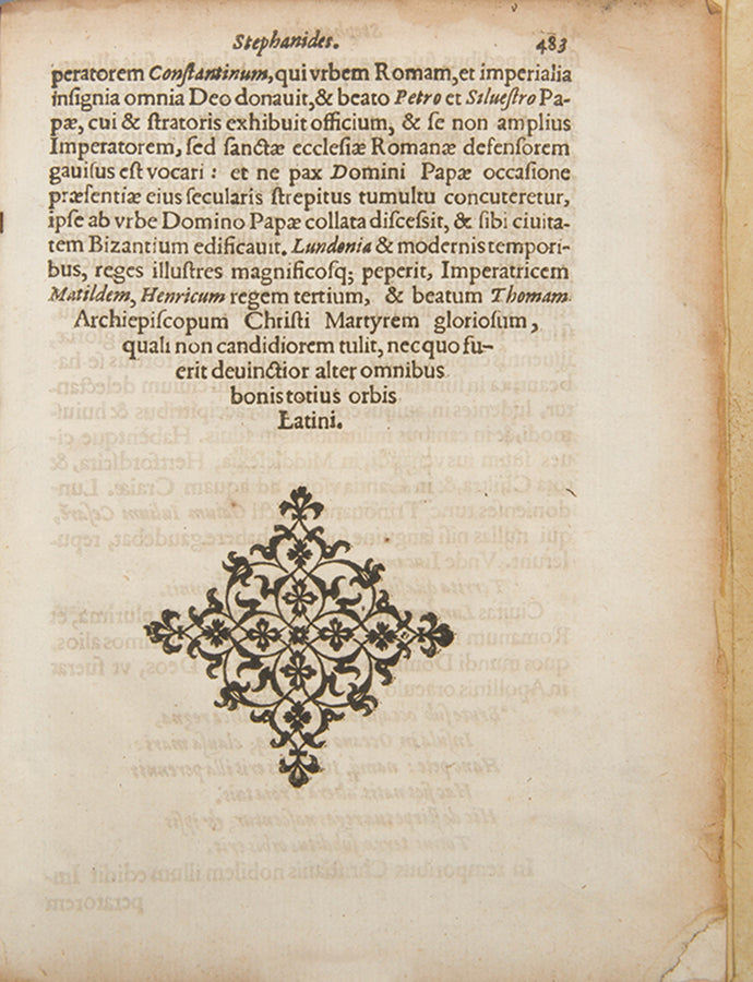 The first edition of Stow's important Survay of London, teh most important sixteenth-century source documenting city-life int he Elizabethan age.
